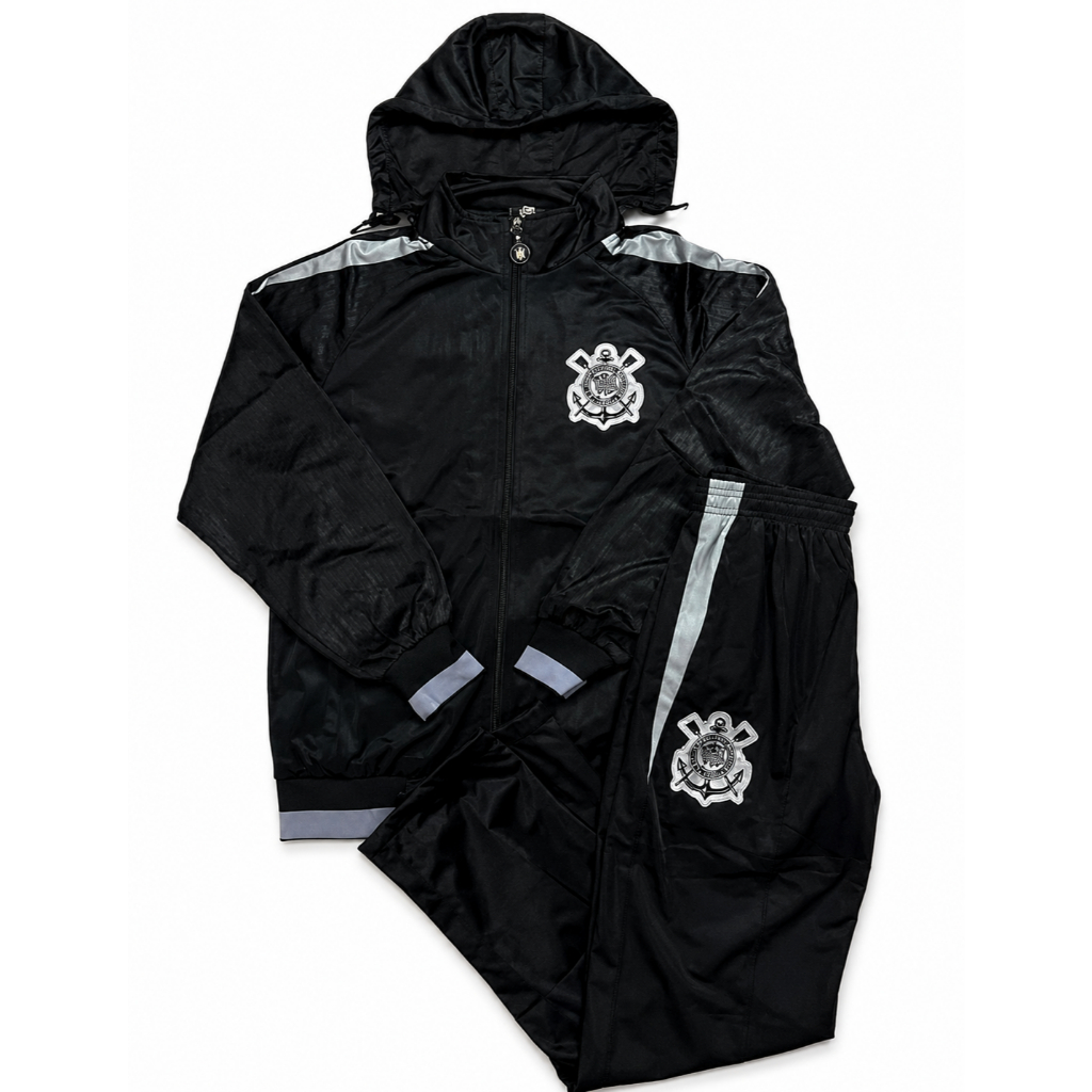 Conjunto Agasalho Time Corinthians Preto Lançamento + Bag Brinde
