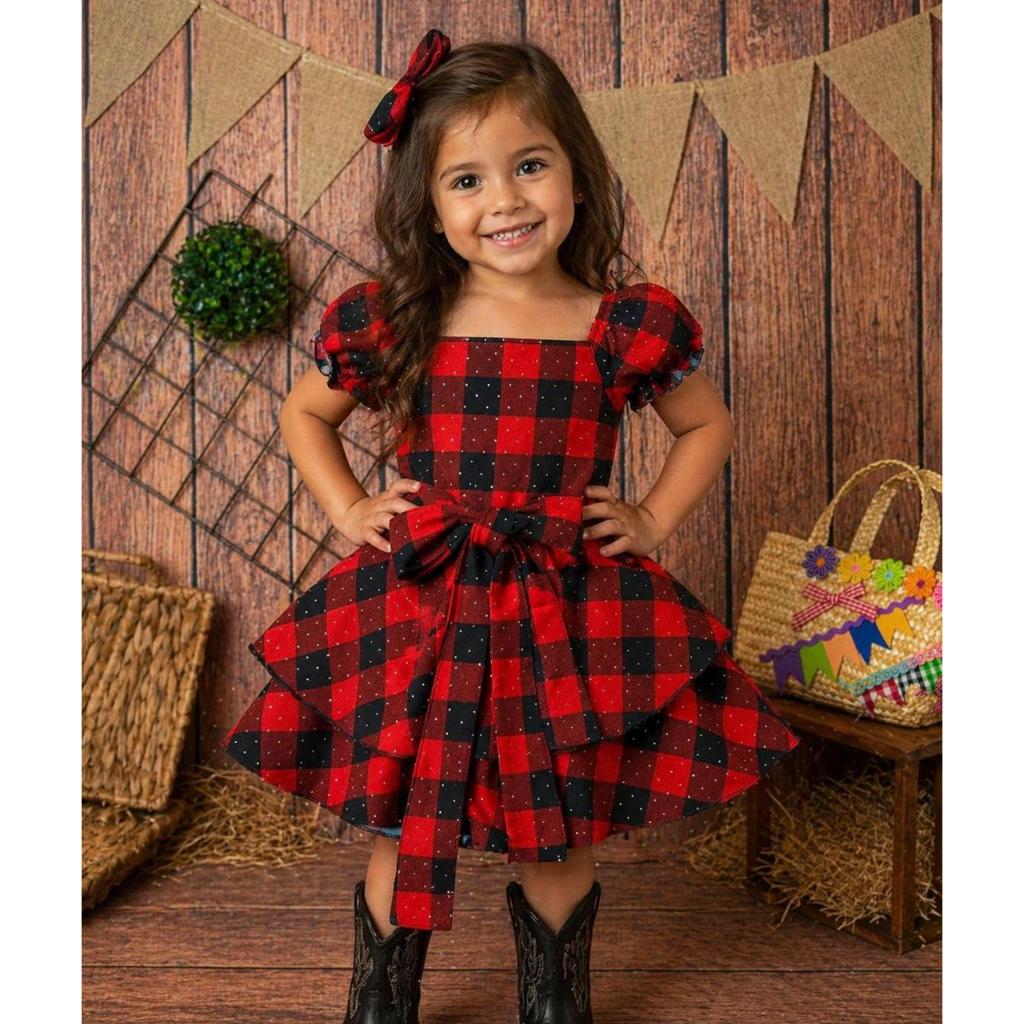 Vestido Rodado Infantil Feminino Xadrez Varias cores