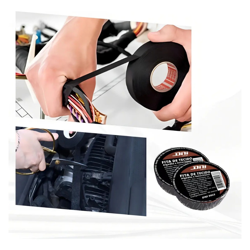 Fita Isolante 10m Tecido Chicote Lonada DNI DNI5023 com Cola Preto