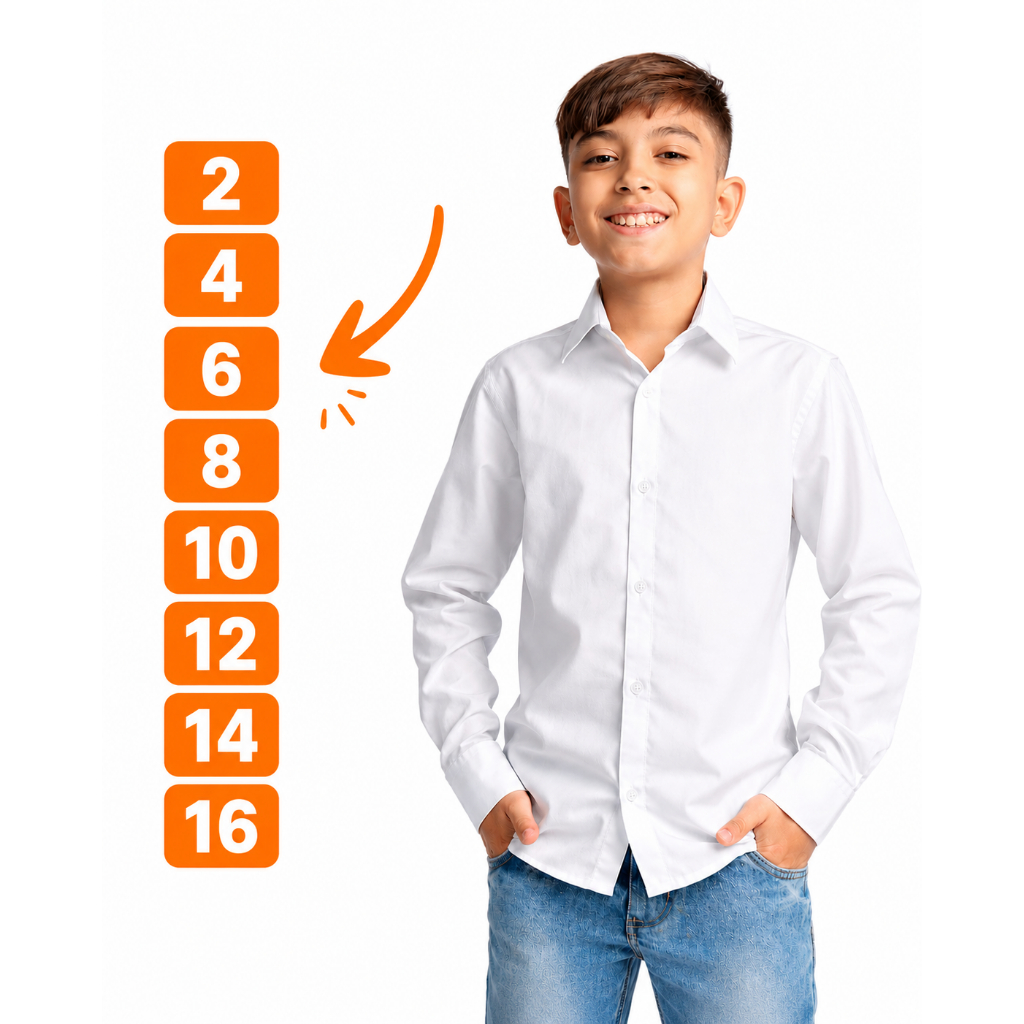 Camisa Infantil Social Manga Longa no microtec branca e cores