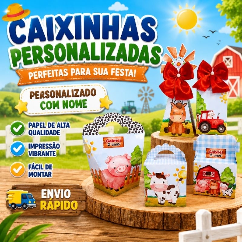 Kit Festa Fazendinha Personalizados Lembrancinhas Festa infantil Aniversário Caixinhas Personalizadas PEGUE E MONTE