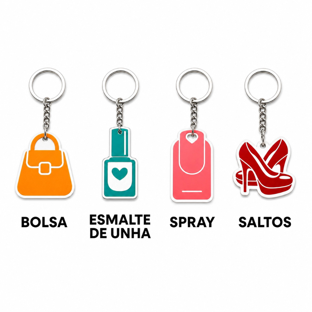 Abridor de Latas Chaveiro Protetor de Unhas no Formato Bolsa, Esmalte, Sapato e Esmalte
