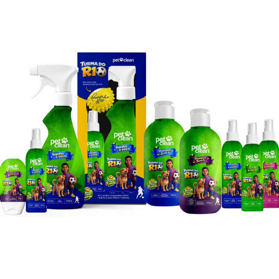 KIT Banho para Cachorro, Cães e Gatos Pet Clean Turma do R10 | Edição Limitada Copa do Mundo Brasil