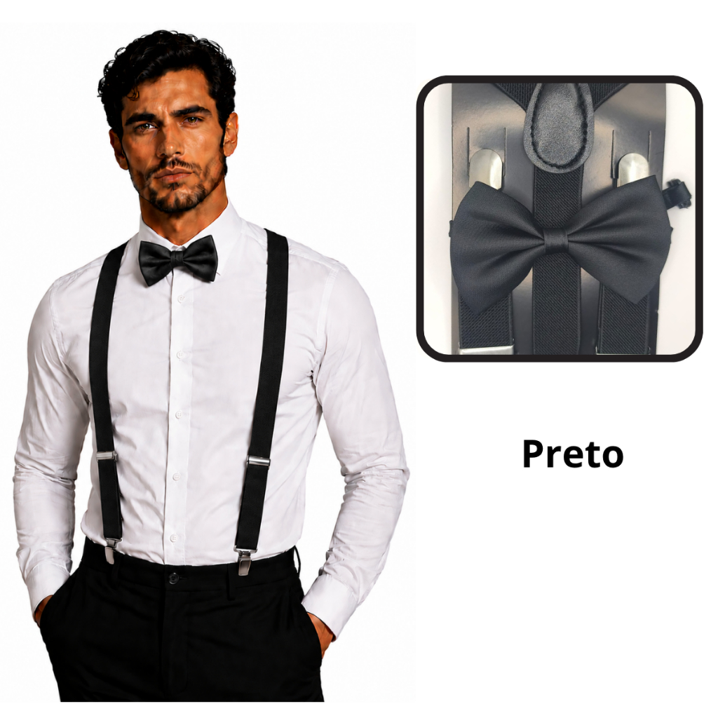 Kit Suspensorio Masculino Padrinho Gravata Borboleta Regulável Ajustavel