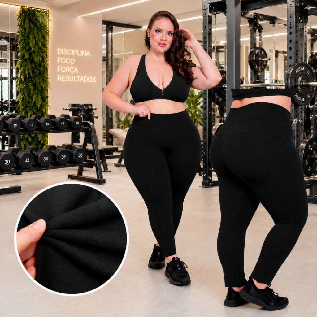 Calça Academia Feminina Pluz Size Legging Fitness c/ Detalhes Zero Transparente Costura Reforçada lançamento2026**