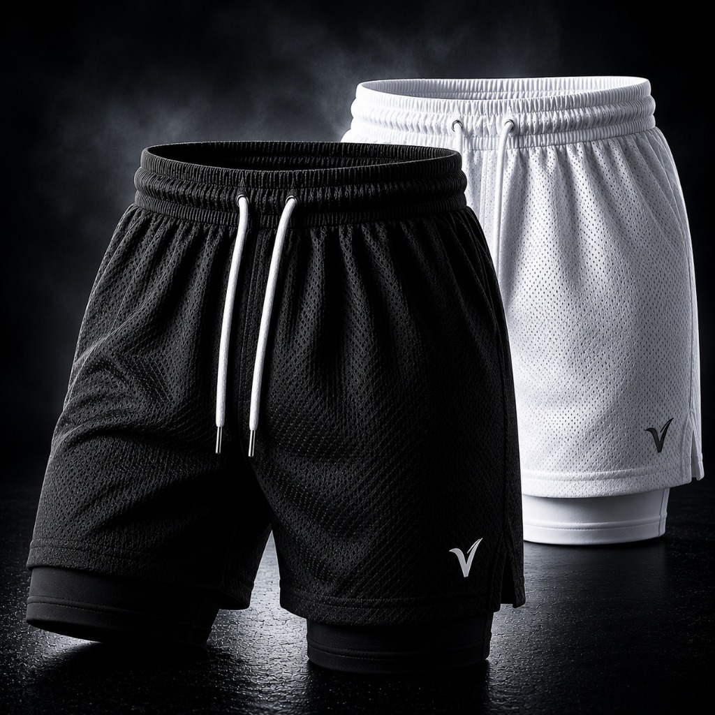 KIT 2 Shorts 2 em 1 DryFit VLS Original Elastano Academia Esporte Treino Masculino