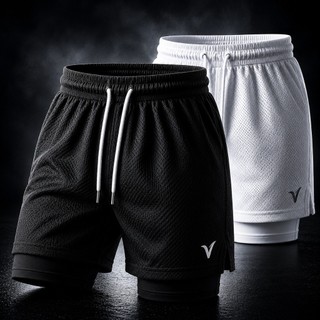KIT 2 Shorts 2 em 1 DryFit VLS Original Elastano Academia Esporte Treino Masculino