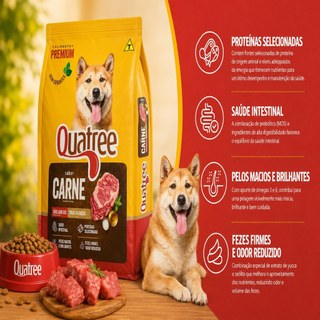 Ração Cachorro Adulto15kg Quatree Gourmet Todas Raças Sabor Carne 21% proteína