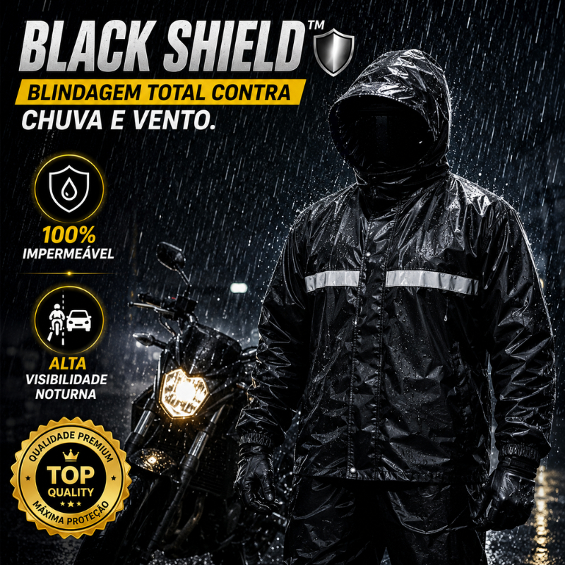 Capa De Chuva Impermeável Motociclista Black Shield™ Refletiva Moto Motoqueiro Resistente Completa Corta Vento