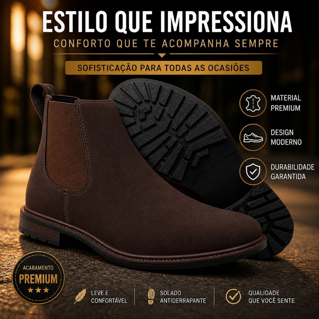 bota chelsea masculina social casual camurça preta café confortável solado antiderrapante Premium