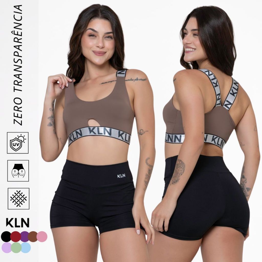 Conjunto Top e Short Fitness Zero Transparência Feminino Decote Academia Corrida Esportivo