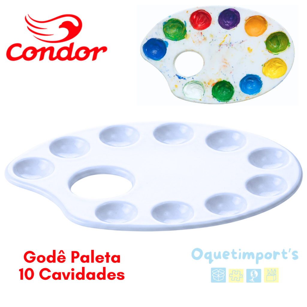 Bandeja Paleta Godê Para Tinta 10 Cavidades  Pintura em Tela Condor Organiza E Mistura Cores