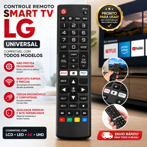 Controle Remoto Smart TV LG Universal Netflix Prime Video 4K UHD LCD LED Compatível Todos Modelos Fácil Sem Configurar