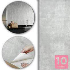 Papel De Parede Cimento Queimado Claro 10m x 45cm Autocolante Lavável Ideal Para Sala e Quarto
