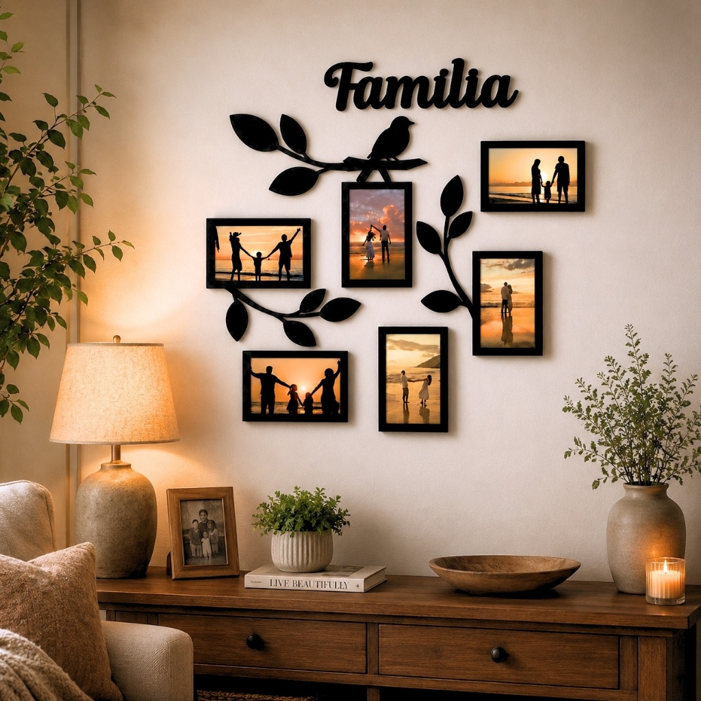 Quadro Porta Retrato Decorativo Em MDF Moldura De Árvore Para Fotos Em Família