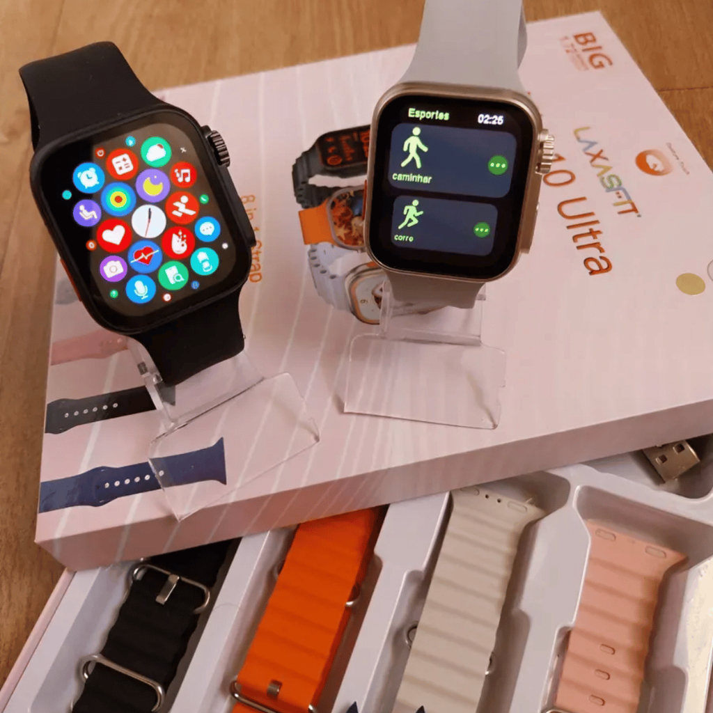 Smartwatch Mini 10 Ultra Preto + Kit Completo 8 Pulseiras 4 Ocean e 4 Lisas