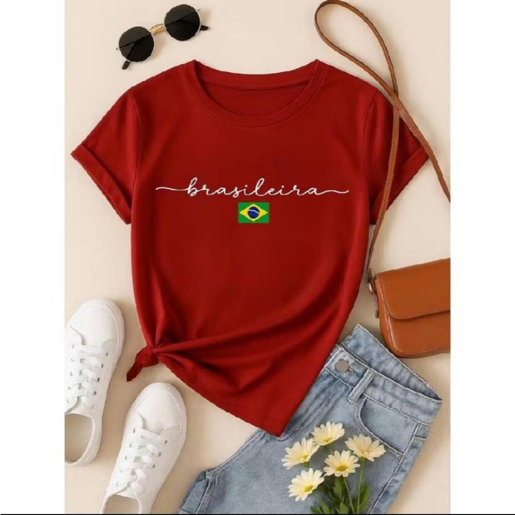 Camiseta Feminina Brasil Copa Modelo Casual Torcida Seleção Brasileira