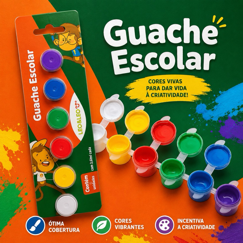 TINTA GUACHE 6 CORES LEO&LEO / MATERIAL ESCOLAR