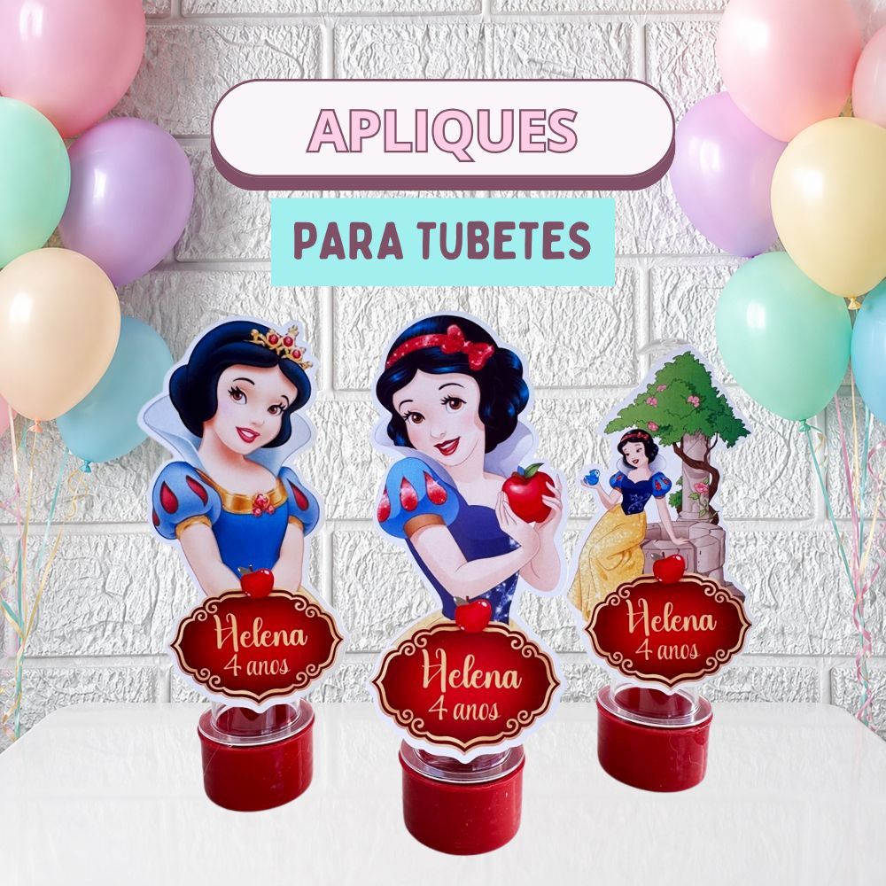 Apliques 3D para Tubetes 13cm Lembrancinha Aniversario Infantil Personalizado Branca de Neve