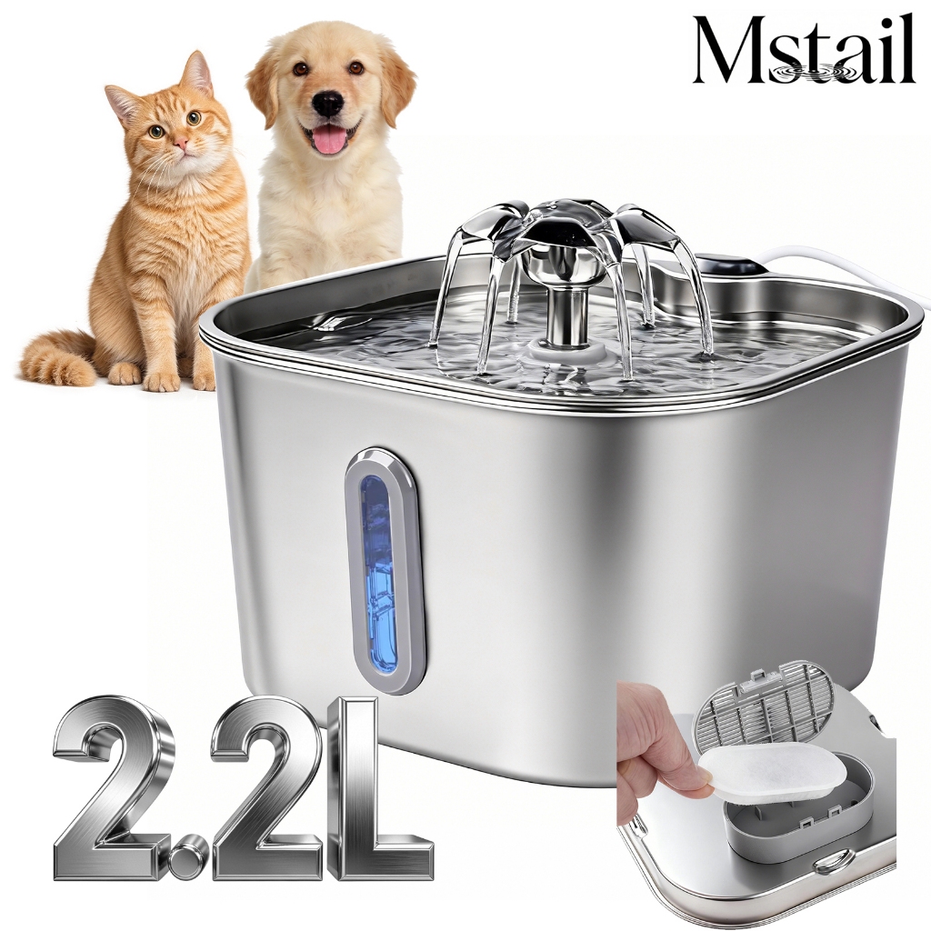 Mstail 2.2L Fonte de água para cães e gatos com filtro funcionamento silencioso e grande capacidade