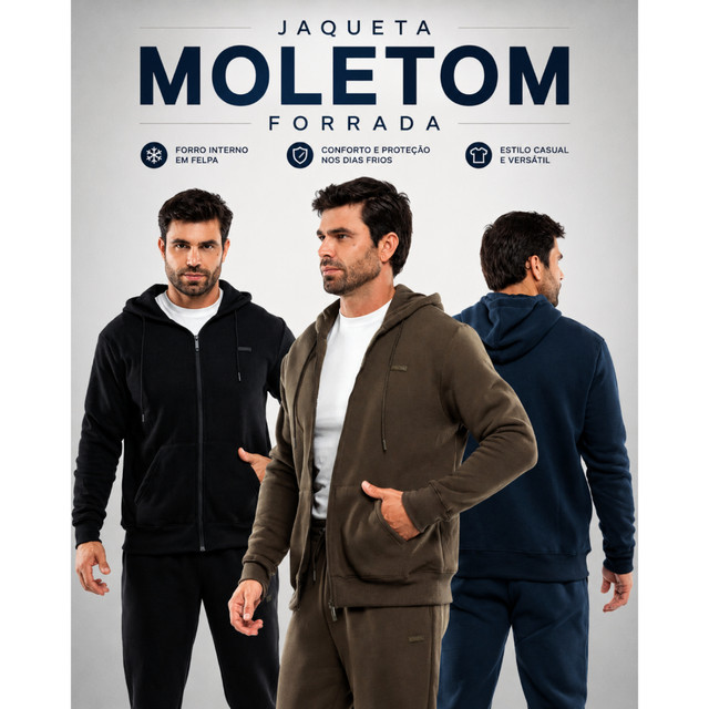 Jaqueta Moletom Masculina Premium Blusa deMoletom Quentinho com Bolso, Zíper e Capuz.