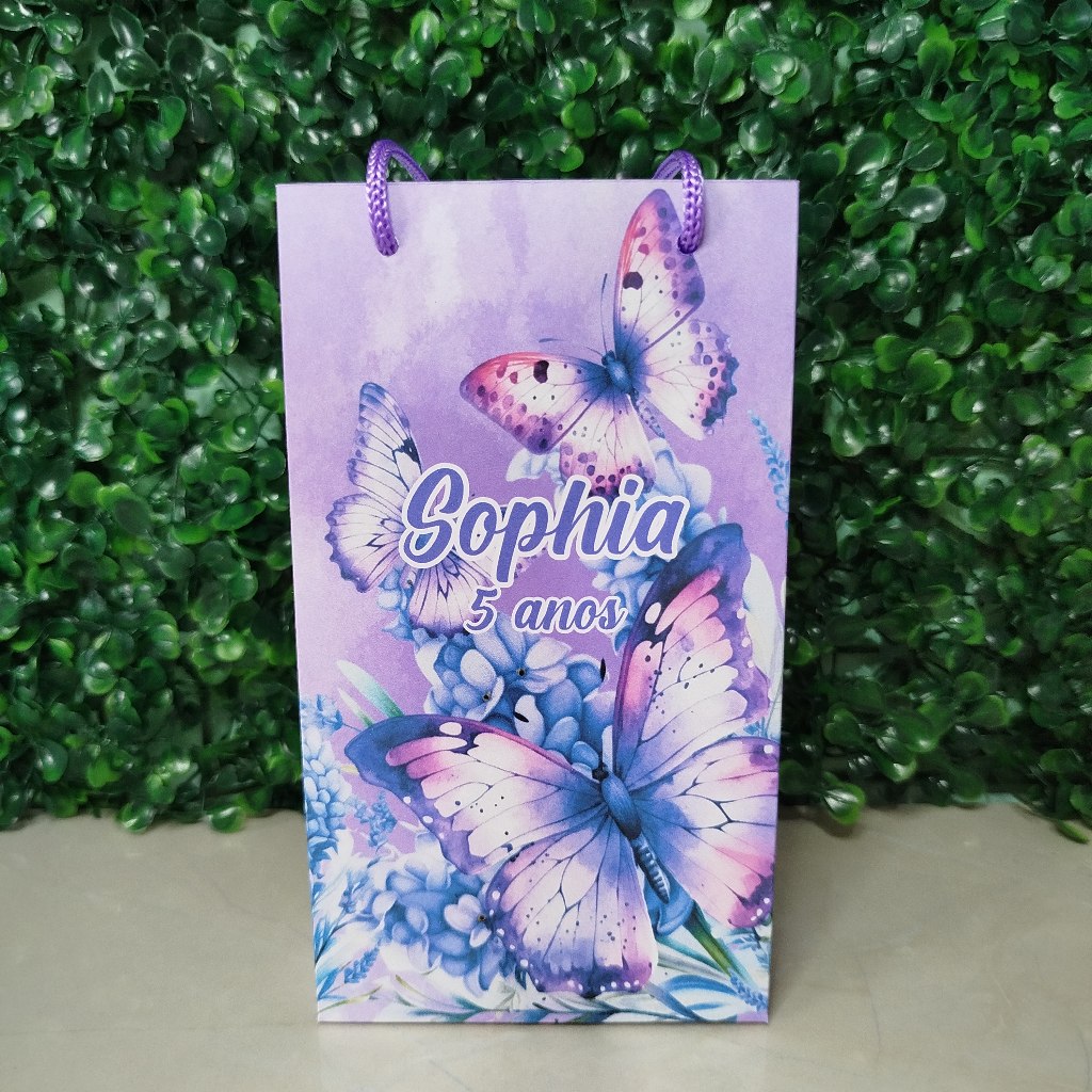 Sacolinha Surpresa Borboleta Lilás Roxa Personalizada Lembrancinha Festa Infantil