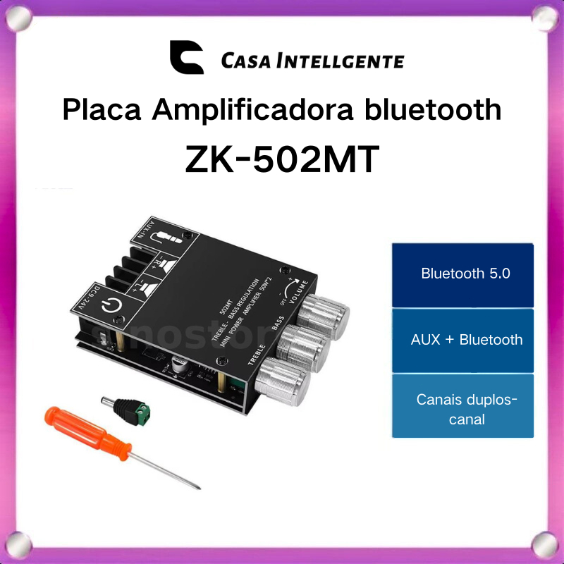 Placa Amplificadora ZK-502MT bluetooth 5.0 2x50W Módulo De Áudio Estéreo De Alta Potência Controle Agudo De Graves Entra