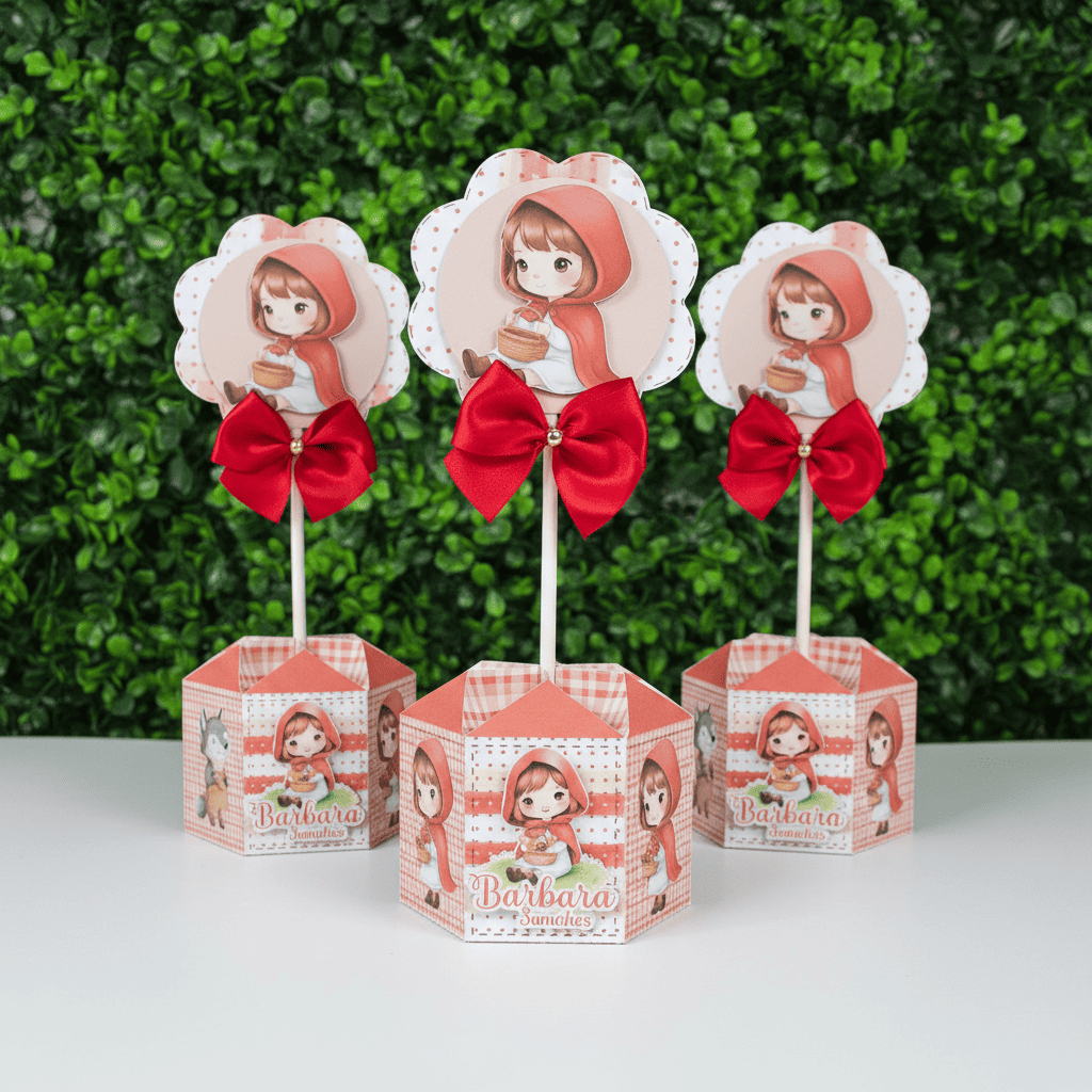 Centro De Mesa Sextavado Chapelzinho Vermelho Personalizado Com Nome e Idade Festa Infantil Lembrancinha