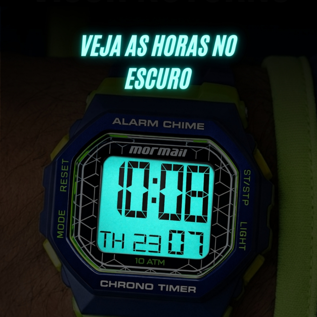 Relógio Mormaii Digital Masculino Esportivo Visor Noturno Cronógrafo Lcd Positivo Prova D'água 10 ATM Original