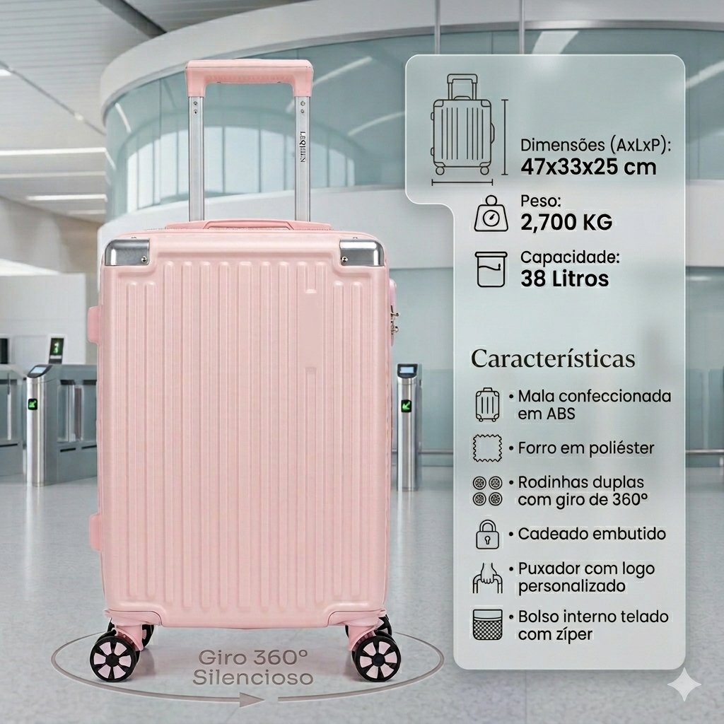 Imagem Mala de Viagem Bordo 10kg Pequena Reforçada Rodas 360º