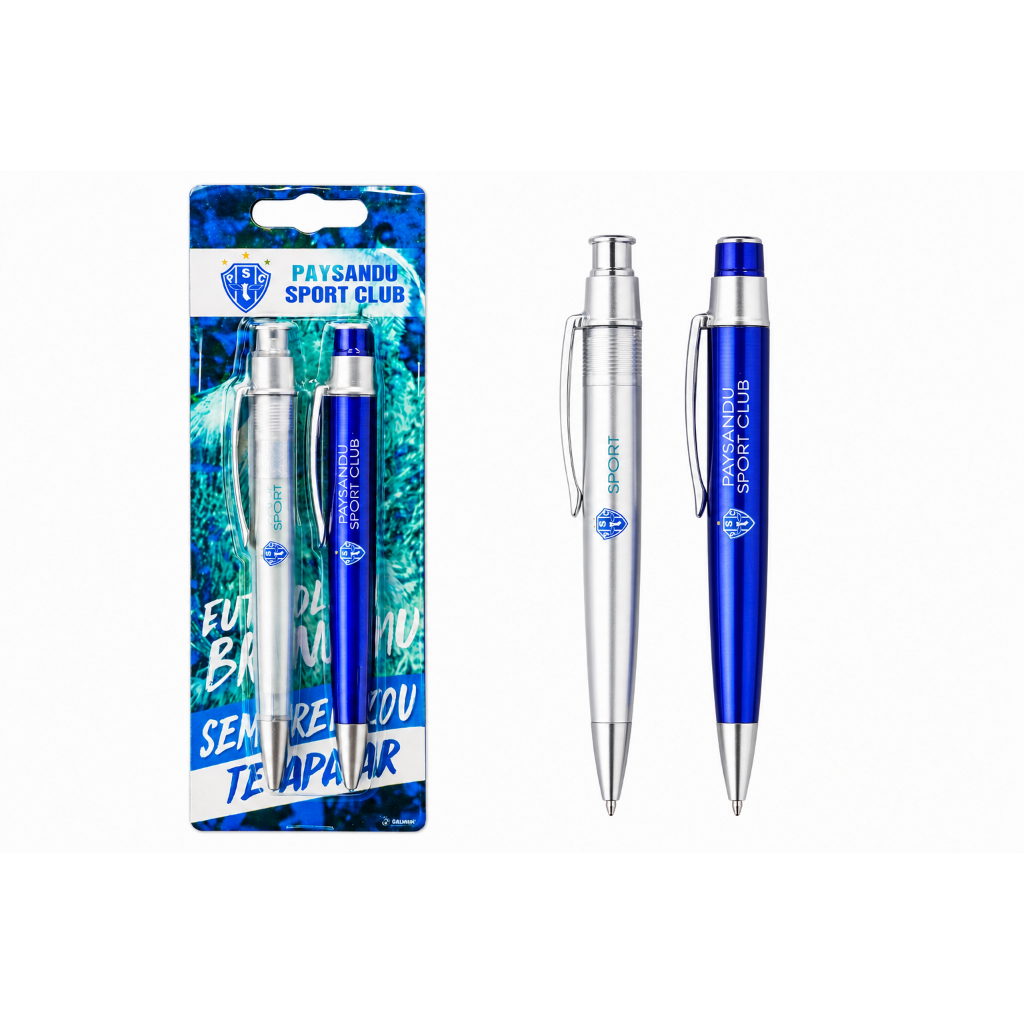 Kit 2 Canetas Paysandu Oficial - Azul e Prata | Produto Licenciado PSC