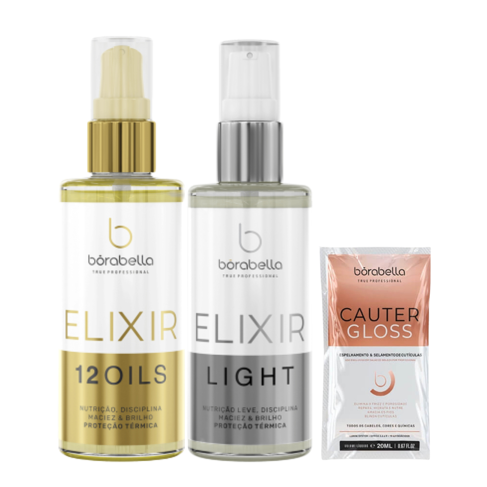 Kit Borabella Elixir 12 Óleos Protetor Finalizador - 60ML + Elixir Light Leveza e Brilho - 60ml