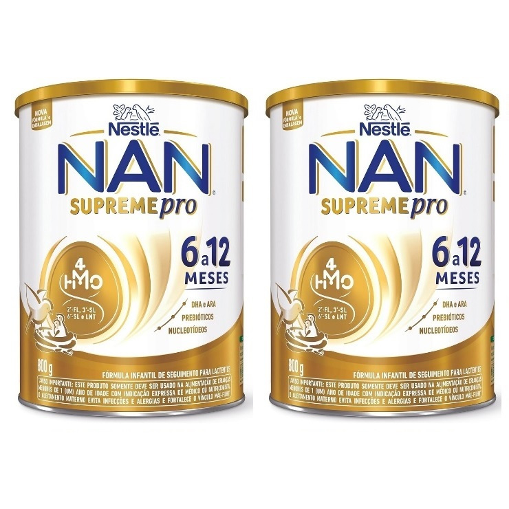 Kit 2 Latas NAN Supreme 6 a 12 Meses Fórmula Infantil 800g cada (AMARELO) EQ.1