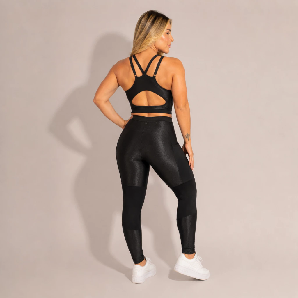Conjunto Fitness Canelado Feminino Poliamida Blackout — imagem 1