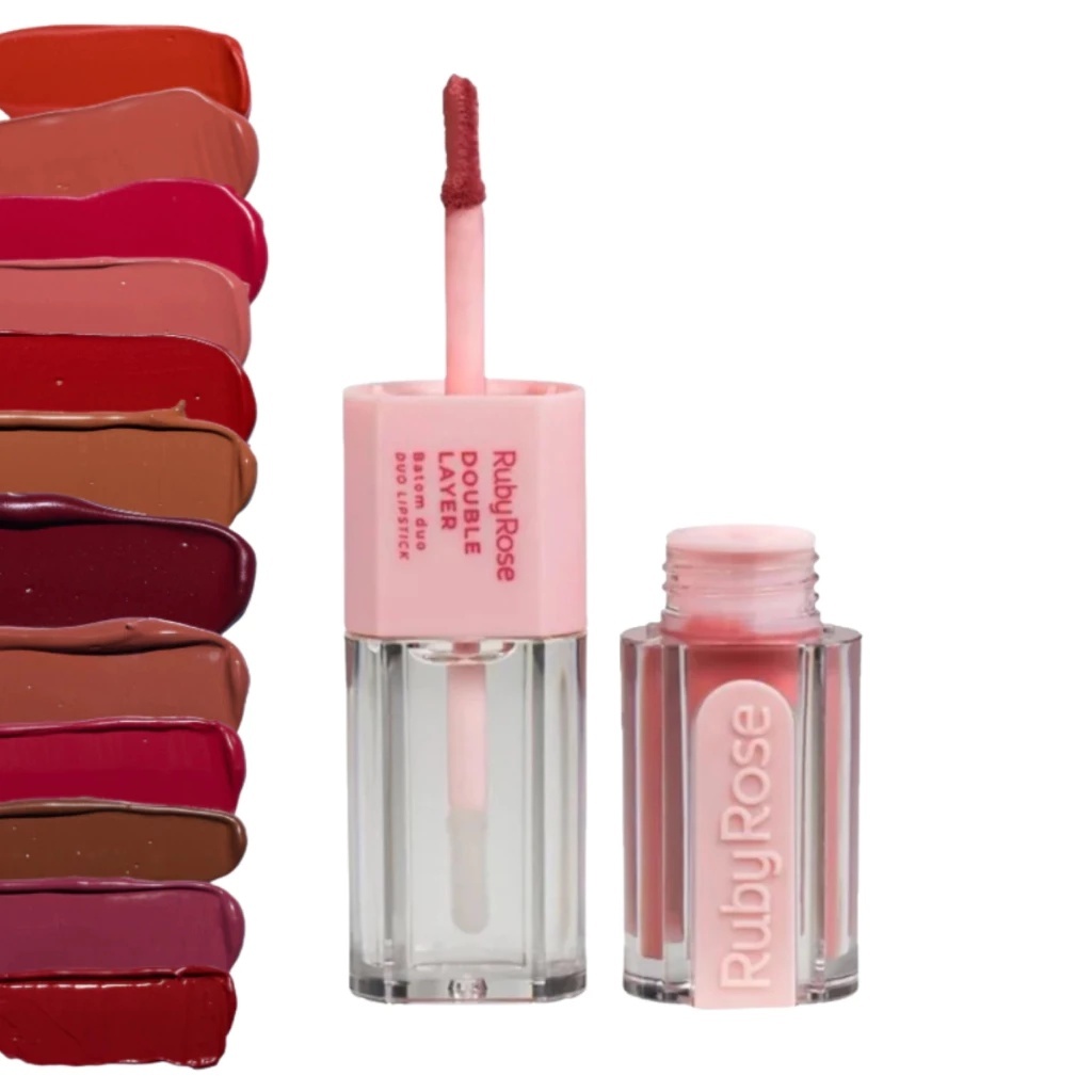 Batom Duo Matte e Gloss Longa Duração Double Layer Linha Rosa Ruby Rose