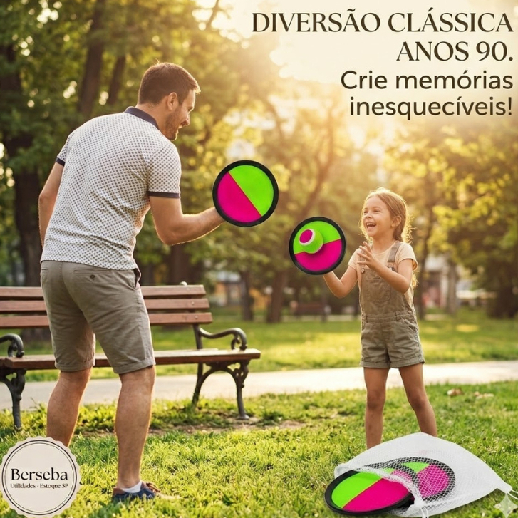Jogo Bateu e Colou Velcro Com 2 Raquete Tenis e Bola Esporte Infantil