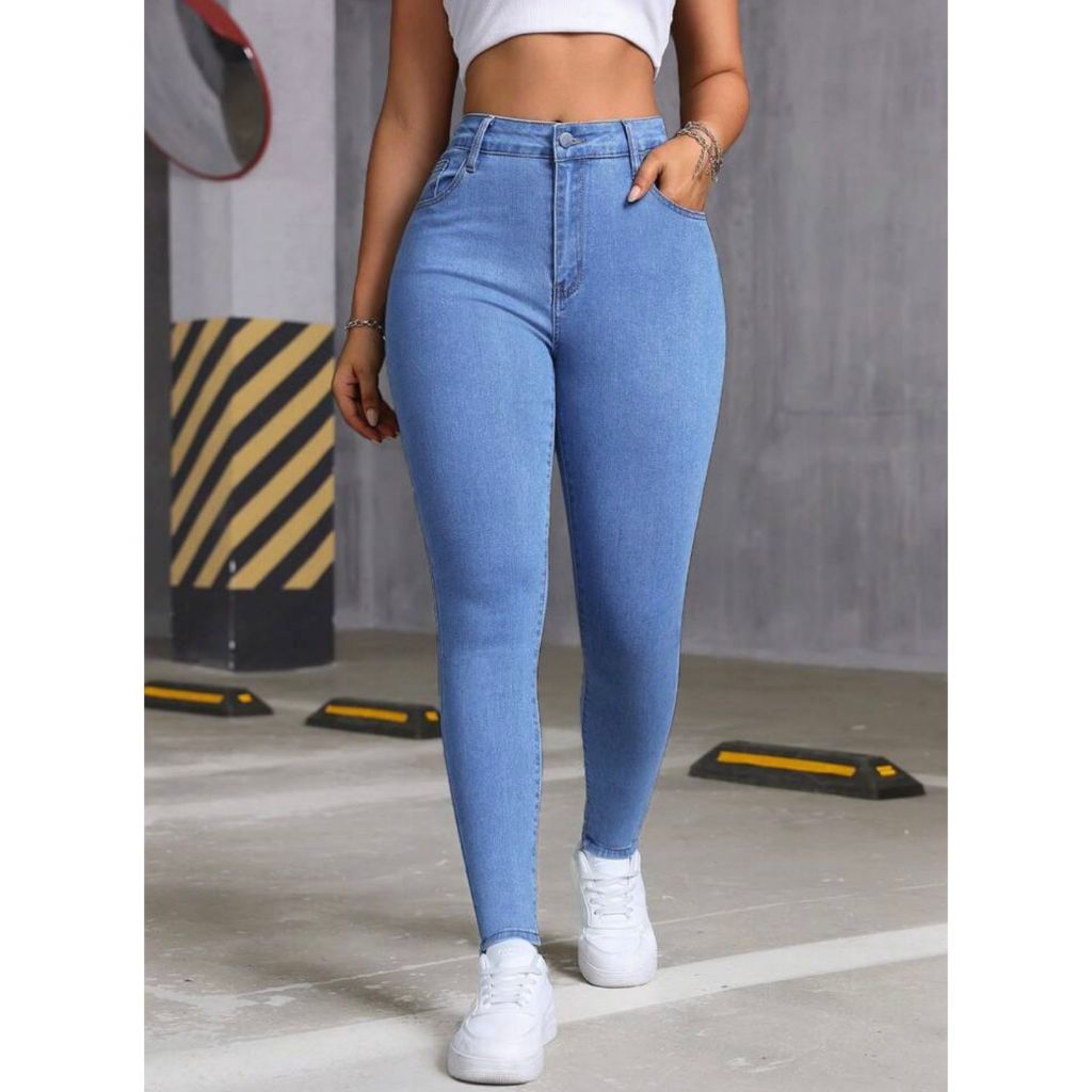 Calça Jeans Feminina Skinny Cintura Alta Levanta Bumbum
