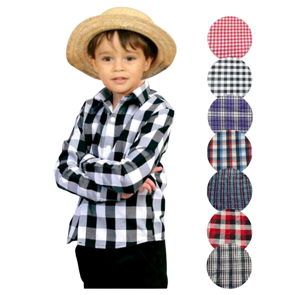 Camisa Xadrez Caipira Masculina Infantil Caipirinha Manga Longa Festa Junina Noivo Quadrilha Quermesse São João Arraiá