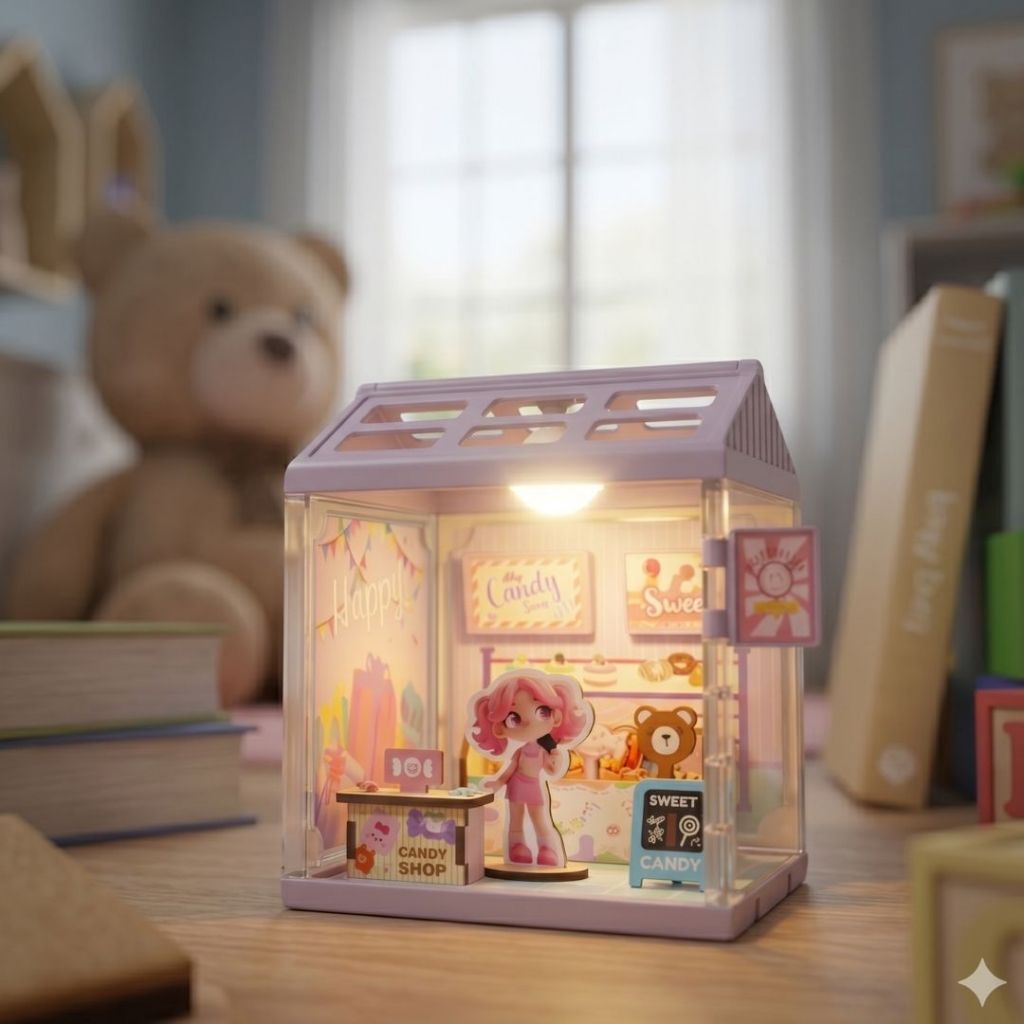 Casinha de Boneca em Miniatura DIY com LED e Bonequinha Decoração Quarto Presente Criativo Para Meninas