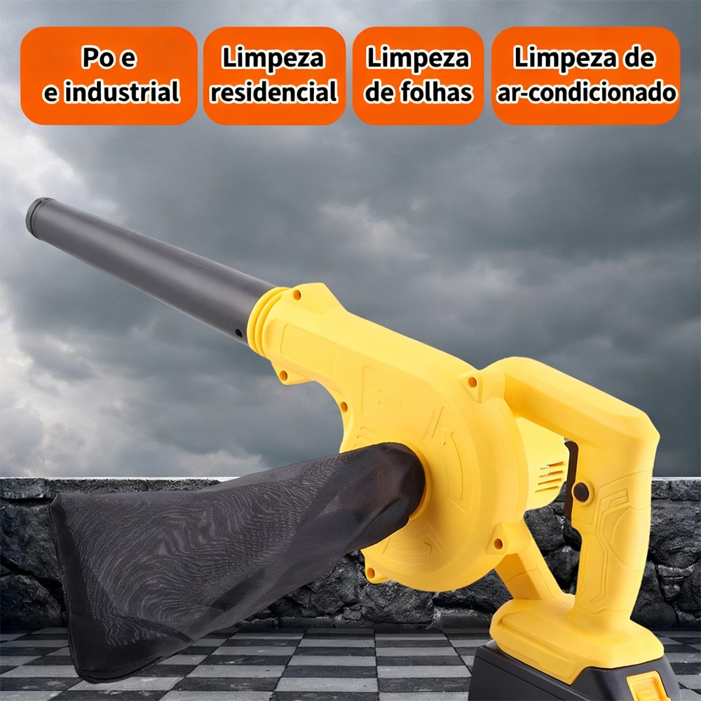 Soprador de Folhas e Aspirador de Pó 2 em 1 2200W com 2 Baterias de Lítio 48V – Portátil para Limpeza Externa e Interna