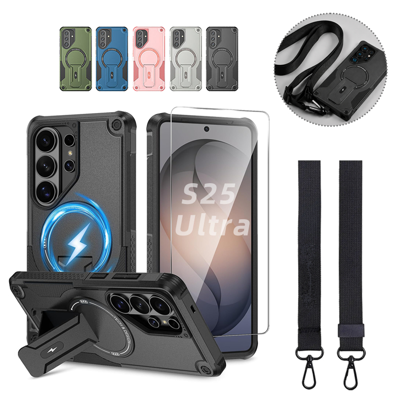 Capa Galaxy S25 Ultra Magnética MagSafe Antichoque com Cordão Suporte Airbags Híbrida Película Premium