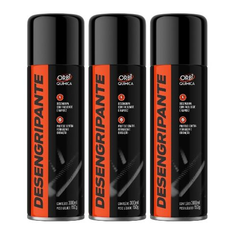 DESENGRIPANTE ORBI QUÍMICA LUBRIFICANTE SPRAY  - WHITE LUB  - WD40- AEROSSOL 300ML/150G - 3 UNIDADES