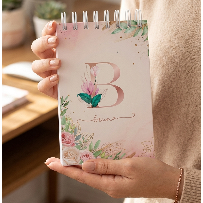 Bloco Personalizado De Anotações Alfabeto Florido 10x15 Capa Dura