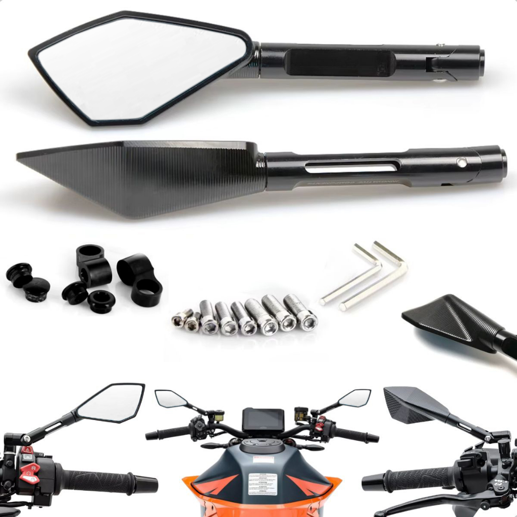Retrovisor Esportivo Universal Para Moto Naked Em Alumínio Preto Ajustável Par