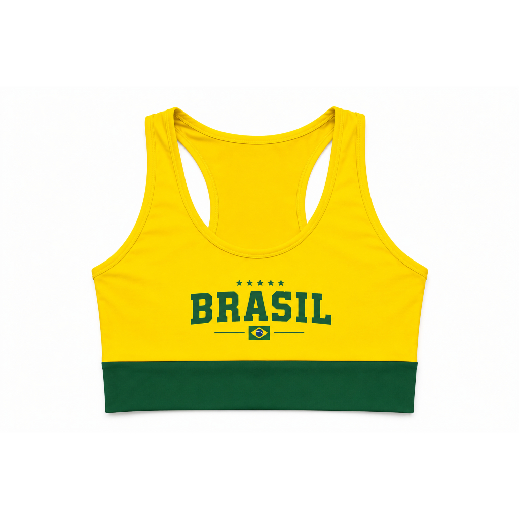 Top Cropped Brasil Amarelo e Verde - Regata Fitness Seleção Brasileira - Roupa de Academia