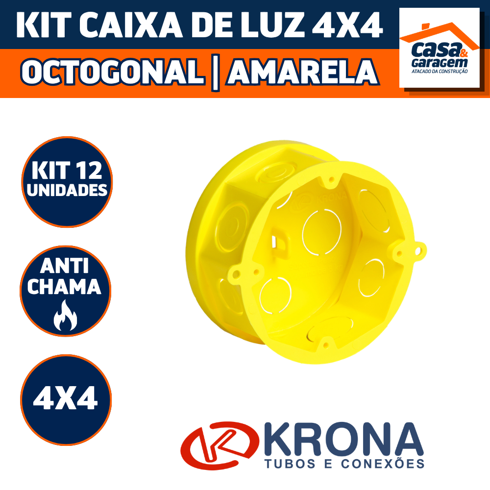 Kit Com 12 Caixa De Luz Octogonal Para Laje 4X4 Amarela Krona