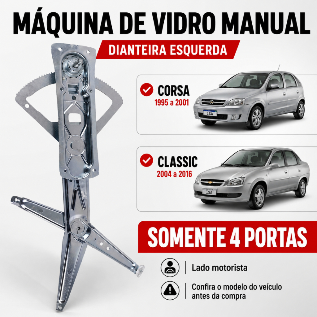 Máquina Vidro Manual Classic 2004 A 2016 4 Portas Dianteira Esquerda Motorista Sem Motor