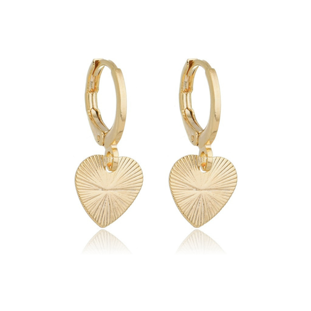 Brinco Argola de Click Banhado a Ouro 18k Coração Jateado