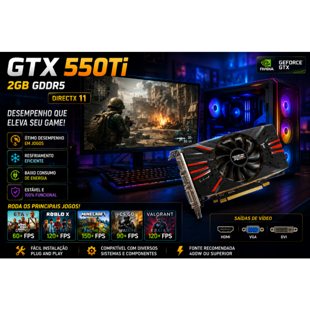 Placa De Vídeo Gt610 Gtx550Ti  Vga Hdmi Nvidia Pcie X16 2.0