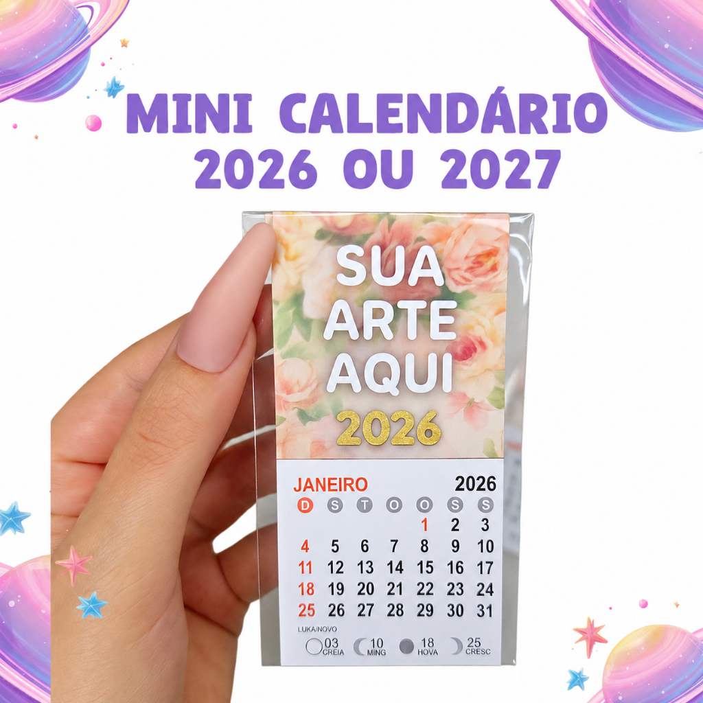 Mini Calendário Personalizado 2026 ou 2027 - ima de geladeira
